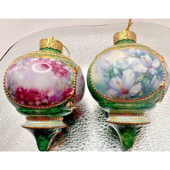 Hummingbird Floral 1998 Bradford Edition Ornaments Set of 2 Heirloom Porcelain - Picture 2 of 16